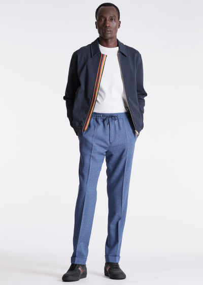 Model View - Sky Blue Gingham Slim-Fit Drawstring Trousers Paul Smith