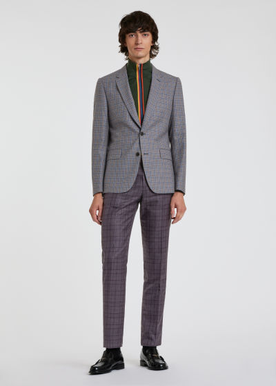Model View - Slim-Fit Damson 'Summertime Check' Wool-Blend Trousers Paul Smith