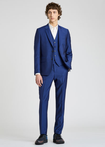 Model View - The Soho - Men's Tailored-Fit Blue Three-Piece Suit Paul Smith