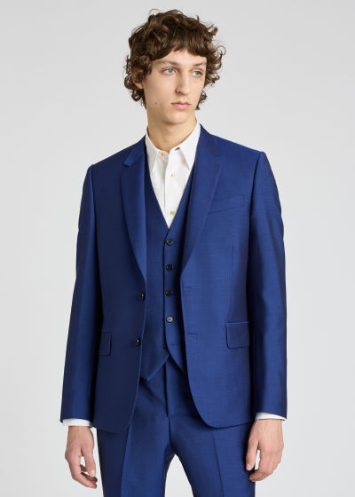 Model Front View - The Soho - Men's Tailored-Fit Blue Three-Piece Suit Paul Smith
