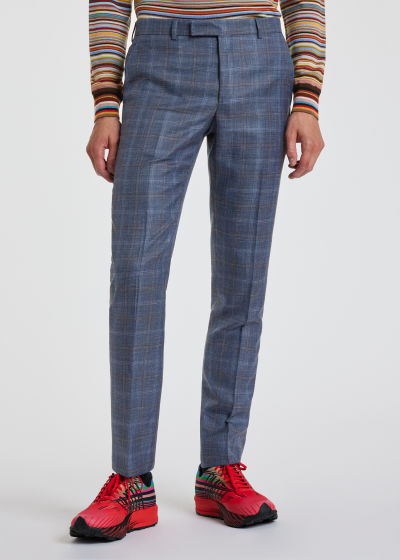 Model View - Men's Tailored-Fit Slate Blue Check Three-Piece Suit Paul Smith