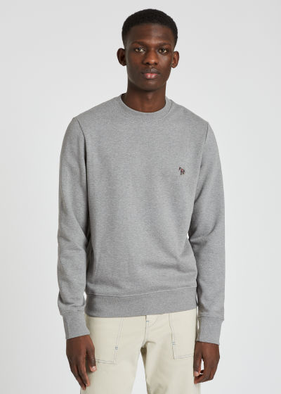 Model Front View - Men's Grey Organic-Cotton Zebra Logo Sweatshirt Paul Smith