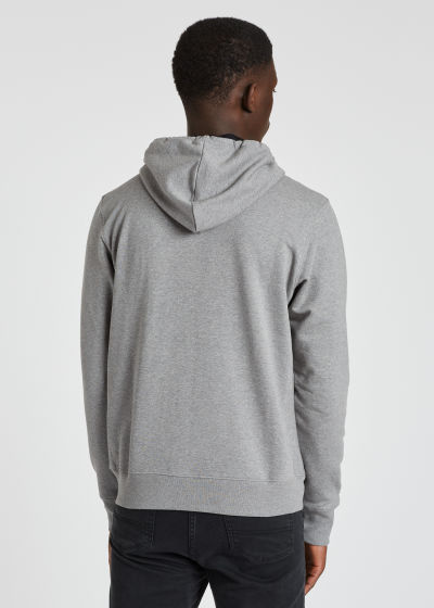 Model Back View - Men's Grey Organic-Cotton Zip-Front Zebra Logo Hoodie