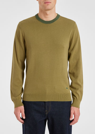 폴스미스 Paulsmith Khaki Contrast Neck Organic Cotton Sweater
