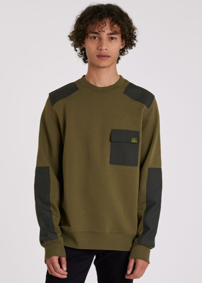 Model View - Men's Khaki Cotton Contrast-Panel Sweatshirt Paul Smith