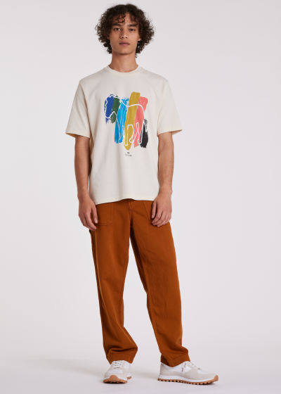 Model View - Men's Ecru 'Broad Stripe Zebra' T-Shirt Paul Smith