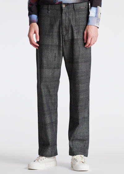 Model View - Grey Check Jacquard Wide Leg Red Ear Trousers