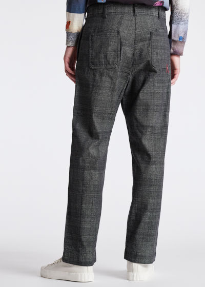 Model View - Grey Check Jacquard Wide Leg Red Ear Trousers