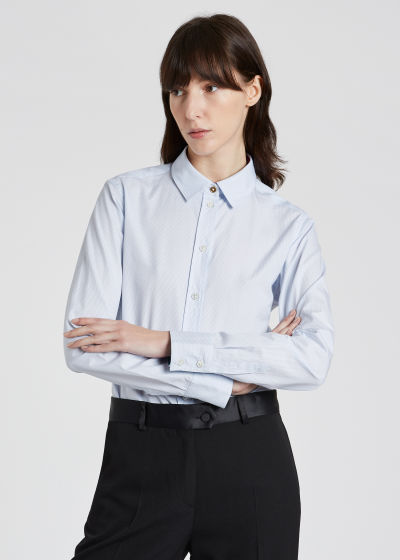 Women's Slim-Fit Light Blue Pinstripe Cotton Shirt by Paul Smith Model shot front view