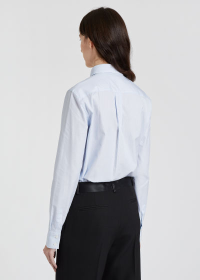 Women's Slim-Fit Light Blue Pinstripe Cotton Shirt by Paul Smith Model shot back view