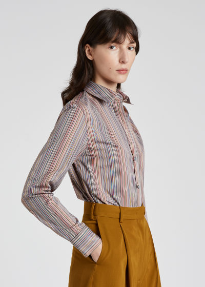 Model Front View - Women's Slim-Fit 'Signature Stripe' Cotton Shirt by Paul Smith