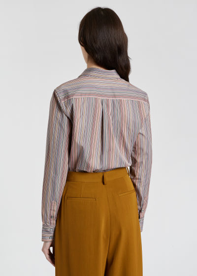 Model Back View - Women's Slim-Fit 'Signature Stripe' Cotton Shirt by Paul Smith