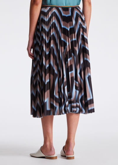 Model View - Women's Beige and Blue Zig Zag Pleated Skirt Paul Smith