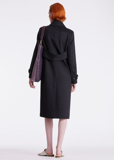 Model View - Women's Navy Wool-Cashmere Double-Breasted Coat Paul Smith