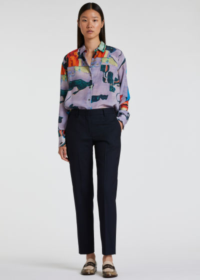Model View - Women's Lilac 'Glitch Floral' Silk Shirt Paul Smith