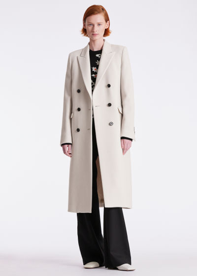 Model View - Women's Off White Cashmere Twill Coat Paul Smith