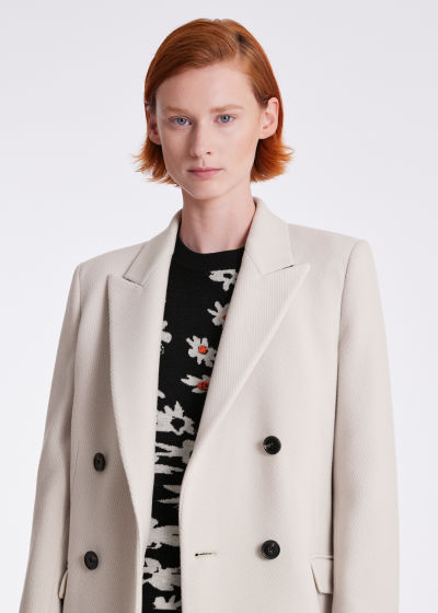 Model View - Women's Off White Cashmere Twill Coat Paul Smith