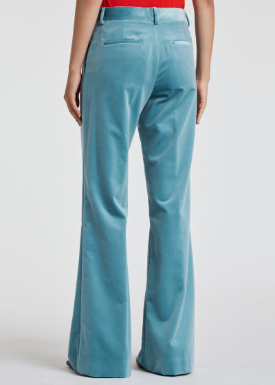 Model View - Women's Blue Velvet Bootcut Trousers Paul Smith