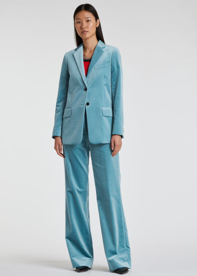 Model View - Women's Blue Velvet Bootcut Trousers Paul Smith
