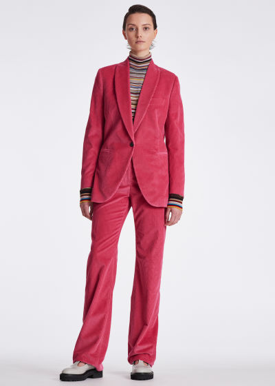 Model View - Women's Pink Corduroy Bootcut Trousers Paul Smith
