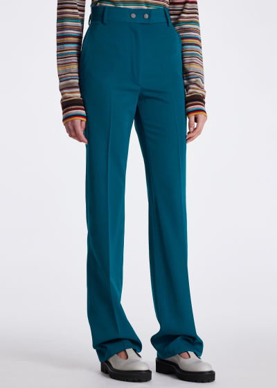 Model View - Women's Teal Wool Bootcut Trousers Paul Smith