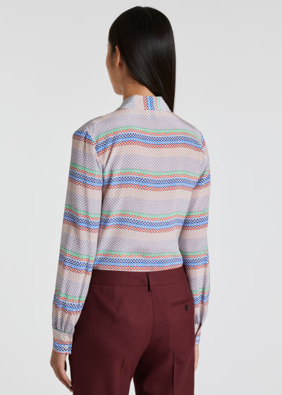 Model View - Women's Multi-Colour Silk 'Screen Check' Stripe Shirt Paul Smith