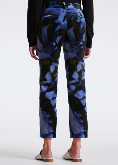 Model View - Women's Slim-Fit Blue 'Moonlight Palm' Velvet Trousers Paul Smith
