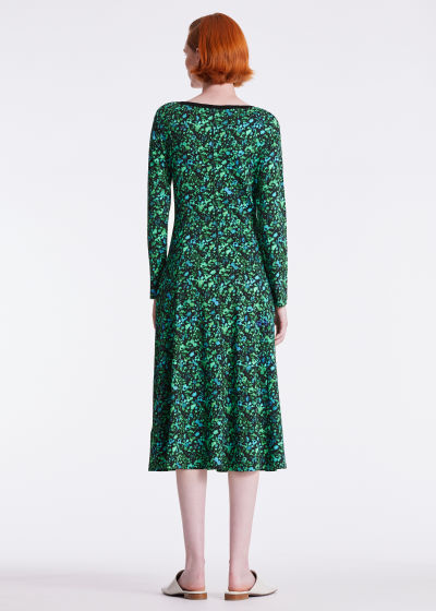 Model View - Green 'Twilight Floral' Midi Dress Paul Smith