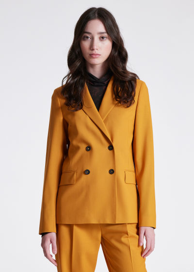Model View - Women's Mustard Wool-Hopsack Double-Breasted Blazer Paul Smith