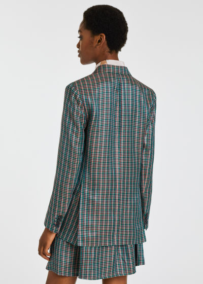 Model View - Women's Teal and Pink Gingham Blazer Paul Smith