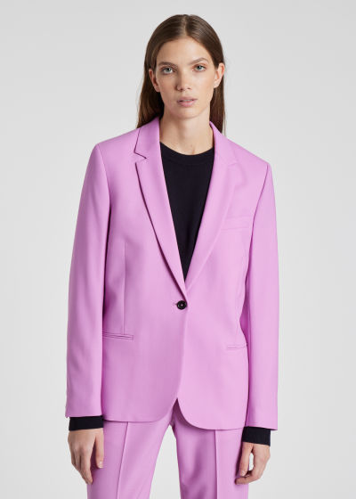 Model Front View - Women's Pink One-Button Wool Blazer Paul Smith