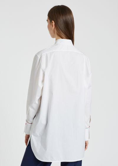 Model Back View - Women's White Oversized Shirt With 'Swirl' Piping Paul Smith
