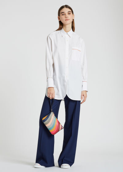 Model View - Women's White Oversized Shirt With 'Swirl' Piping Paul Smith