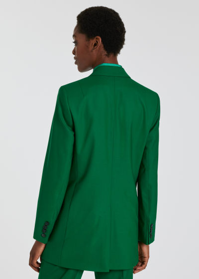 Model View - Women's Green Boyfriend-Fit Wool-Hopsack Blazer Paul Smith