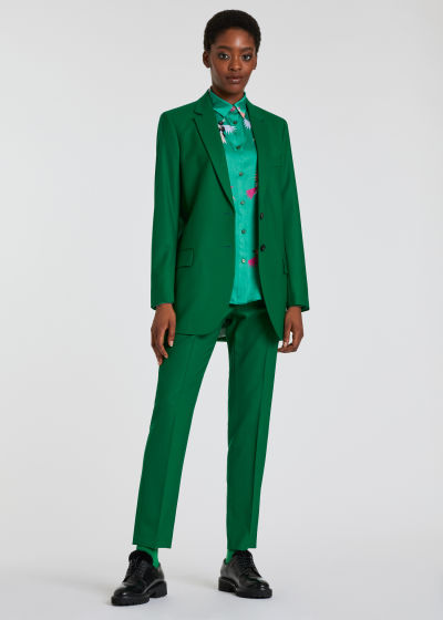 Model View - Women's Green Boyfriend-Fit Wool-Hopsack Blazer Paul Smith