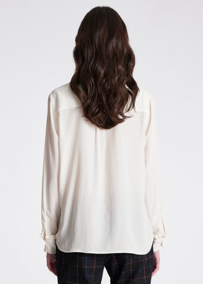 Model View - Cream Silk-Blend Frill Collar Shirt Paul Smith