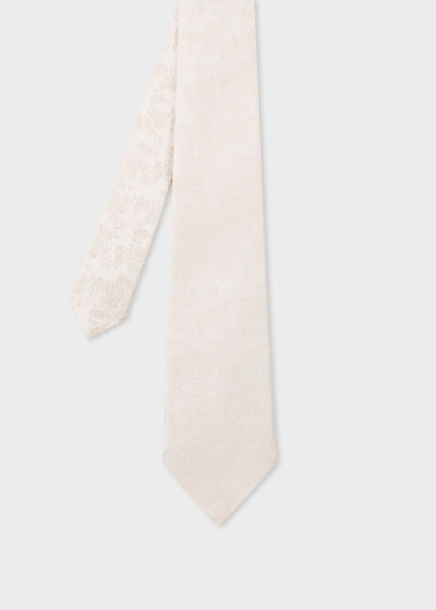 Front view - Ivory Silk Floral Jacquard Tie Paul Smith