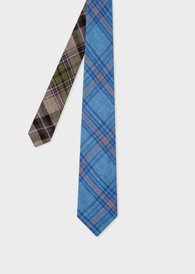 Front view - Men's Blue And Grey Check Tie Paul Smith