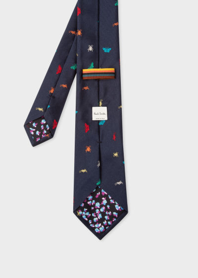 Reverse view - Men's Navy 'Insect' Silk Tie Paul Smith