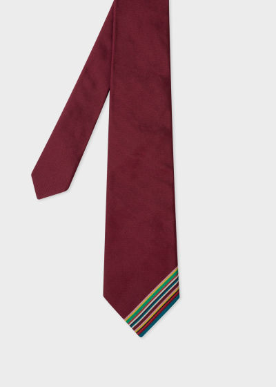 Front view - Men's Maroon Embroidered Stripe Tie Paul Smith