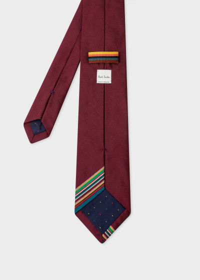 Rear view - Men's Maroon Embroidered Stripe Tie Paul Smith