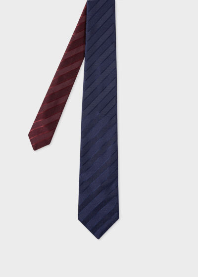 Front view - Men's Navy And Burgundy Jacquard Stripe Tie Paul Smith
