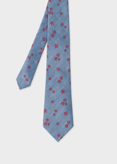 Product View - Men's Blue Silk-Blend Floral Tie Paul Smith