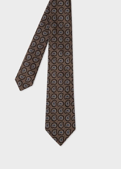 Front View - Brown Paisley Silk Tie Paul Smith