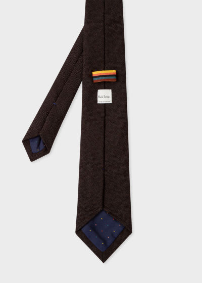 Product View - Men's Dark Brown Wool Herringbone Tie Paul Smith