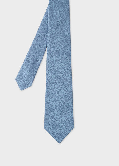 Front View - Blue Roses Silk Tie Paul Smith