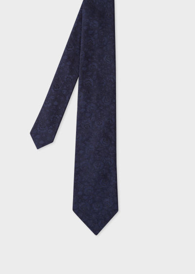 Front View - Navy Silk Roses Tie Paul Smith