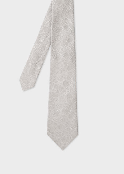 Front View - Silver Roses Silk Tie Paul Smith