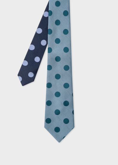 Front View - Blue Silk 'Polka Dot' Tie Paul Smith