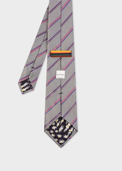 Rear View - Grey Silk Pink Stripe Tie Paul Smith